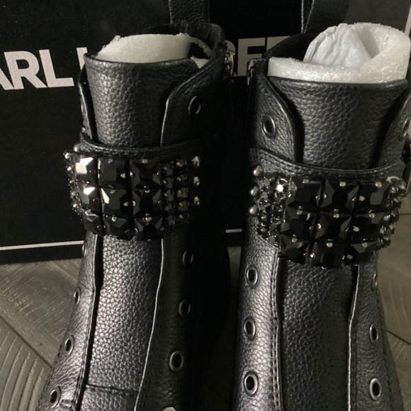 KARL LAGERFELD PARIS Women's Maeva Embellished Buckled Zip Booties, size… - Picture 2 of 16
